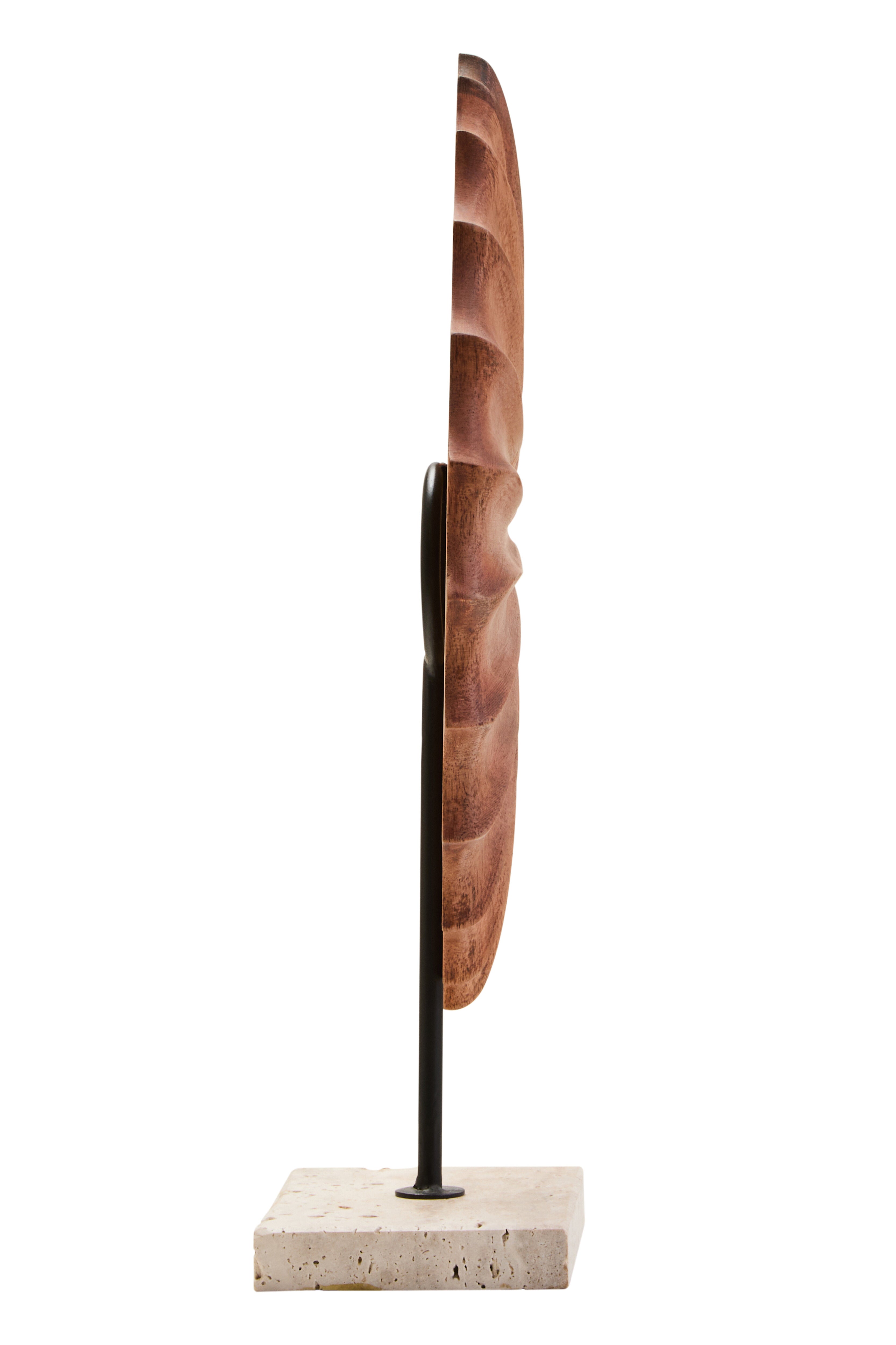 Lindos Natural Wood Round Sculpture with Travertine Base